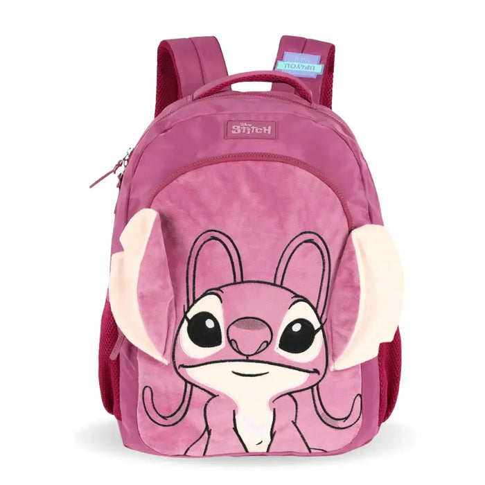 Mochila de Costas Angel de Pelúcia Roxa e Pink com Bolso Frontal