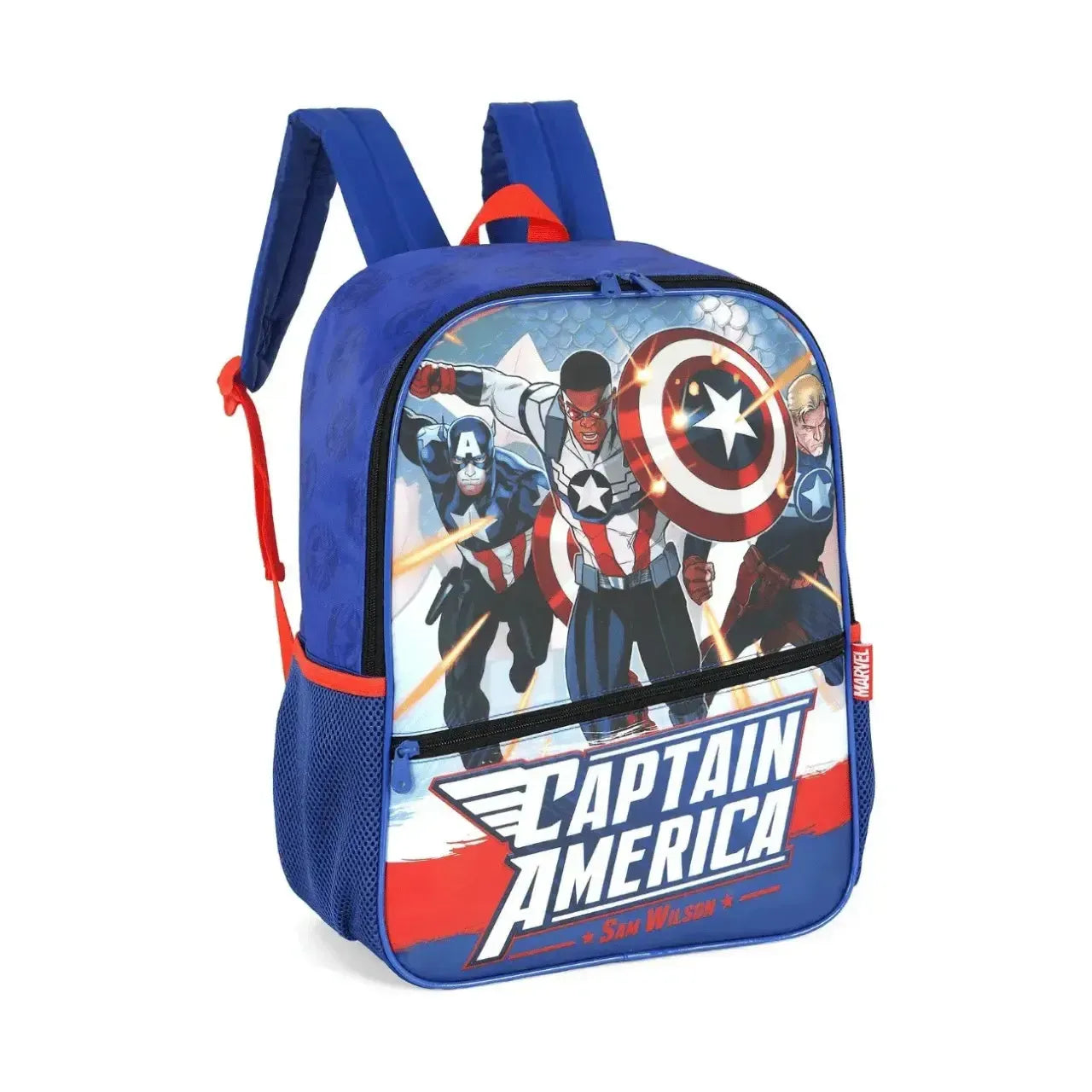 Mochila de Costas Avengers Azul e Vermlho Marvel com Bolso Frontal