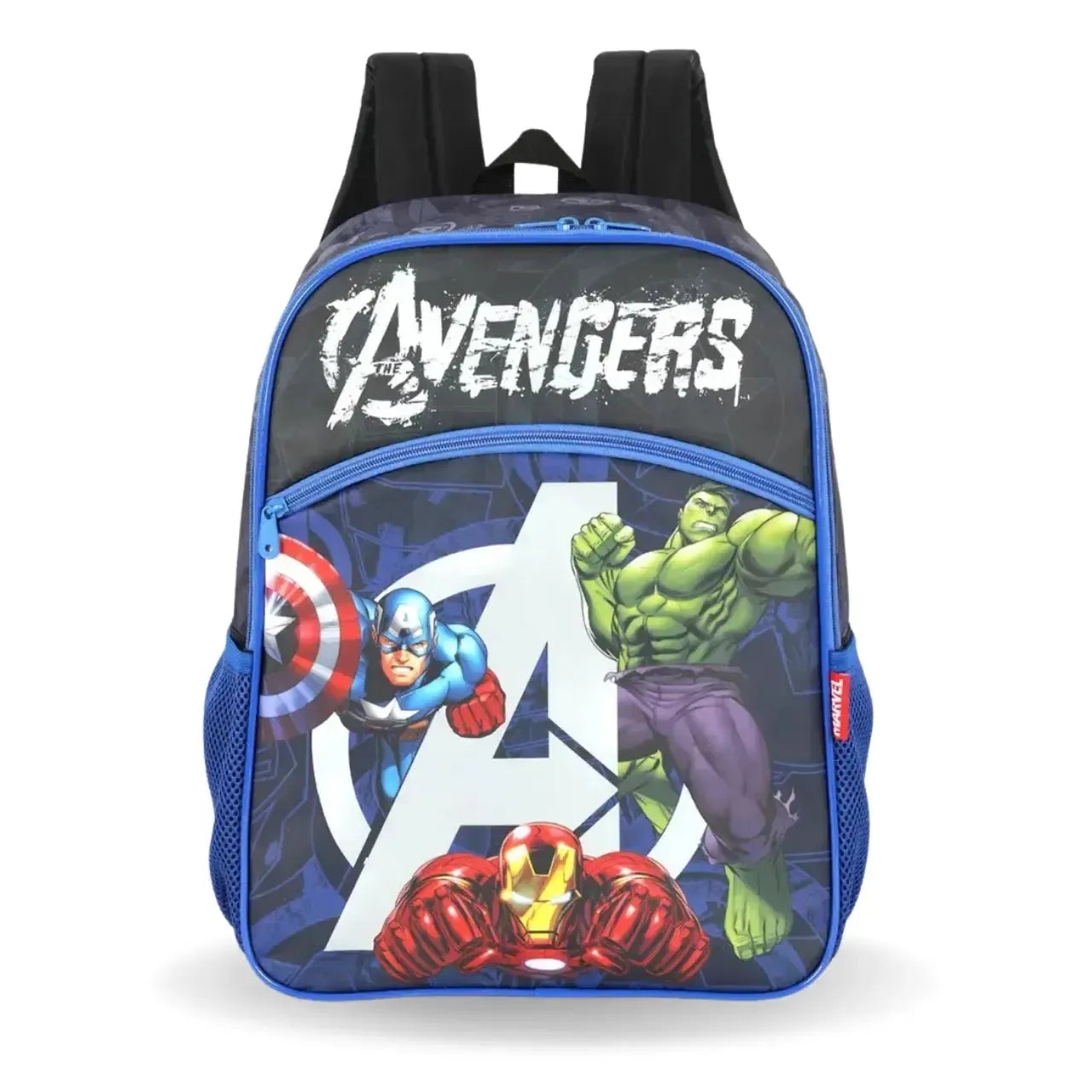 Mochila de Costas Avengers Preta e Azul Marvel Bolso Frontal