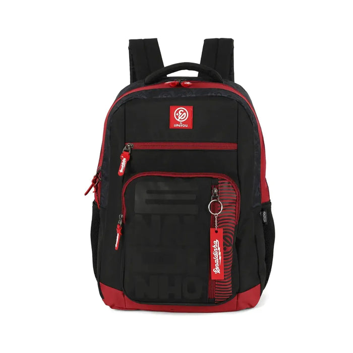 Mochila de Costas Enaldinho Preto e Vermelho Juvenil com Bolso Frontal