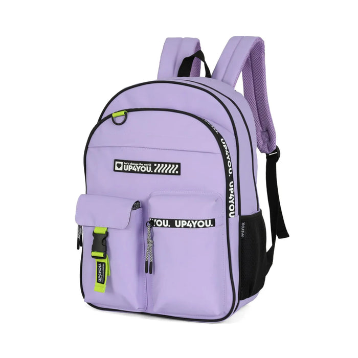 Mochila de Costas Lilás Alça reforçada com Bolsos Frontais