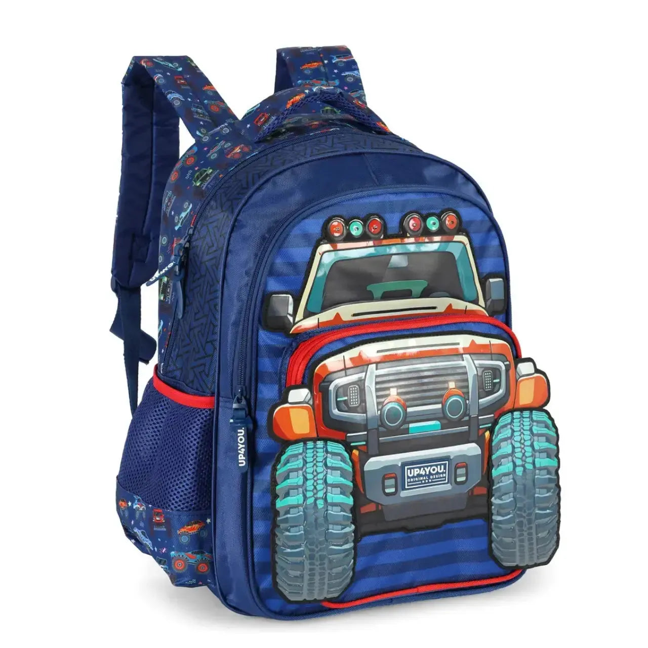 Mochila de Costas Monster Truck com Led e Bolso Frontal
