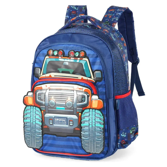 Mochila de Costas Monster Truck com Led e Bolso Frontal