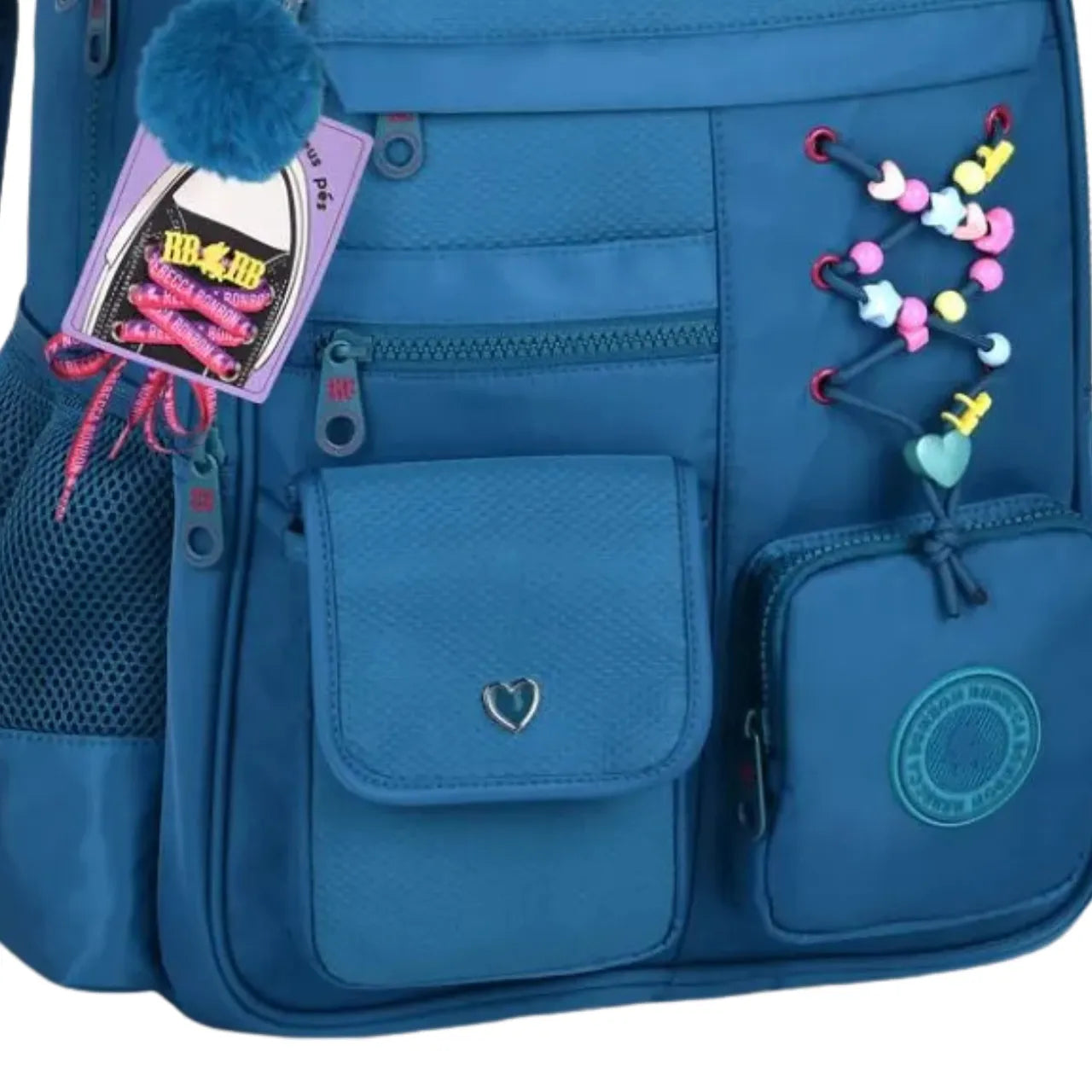 Mochila de Costas Rebecca Bonbon Azul com Cadarços e Bolsos Frontais