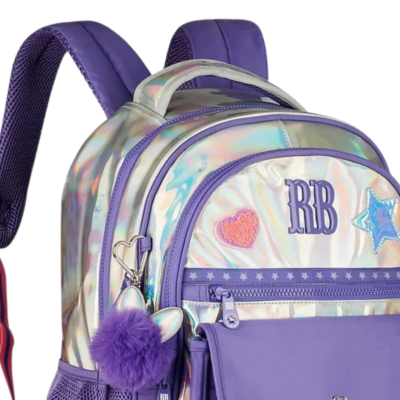 Mochila de Costas Rebecca Bonbon Lilás Holográfica com Bolso Frontal