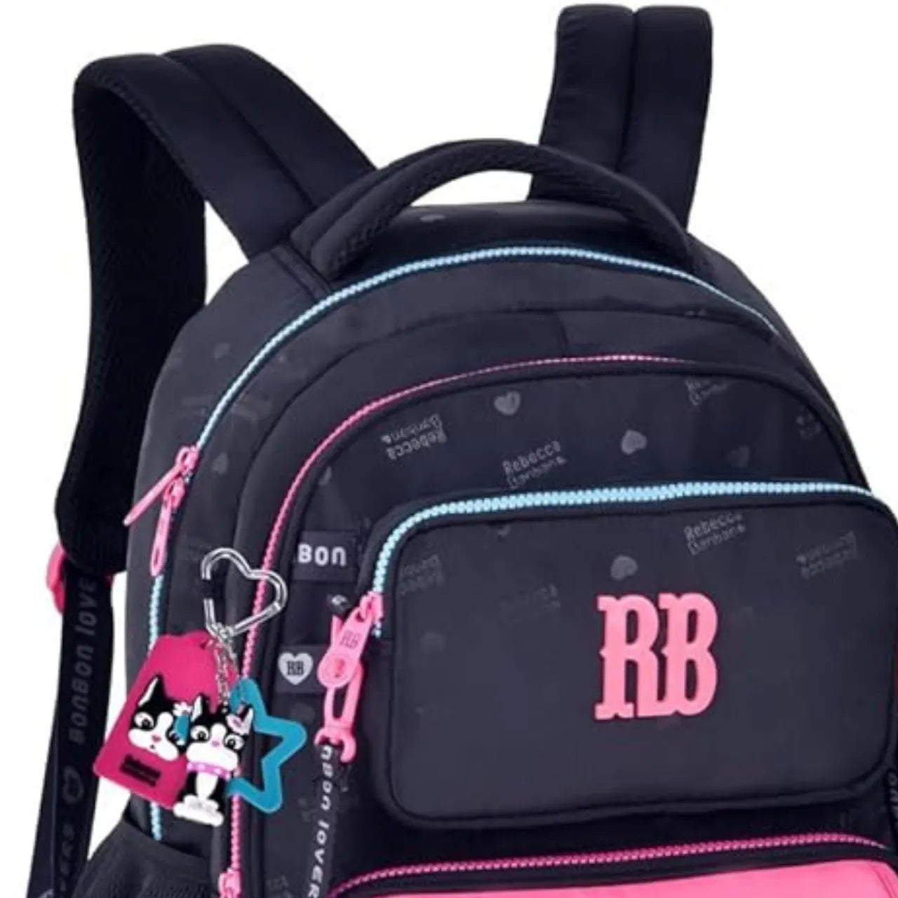 Mochila de Costas Rebecca Bonbon Preta com Bolso Removível e Alças Reforçadas