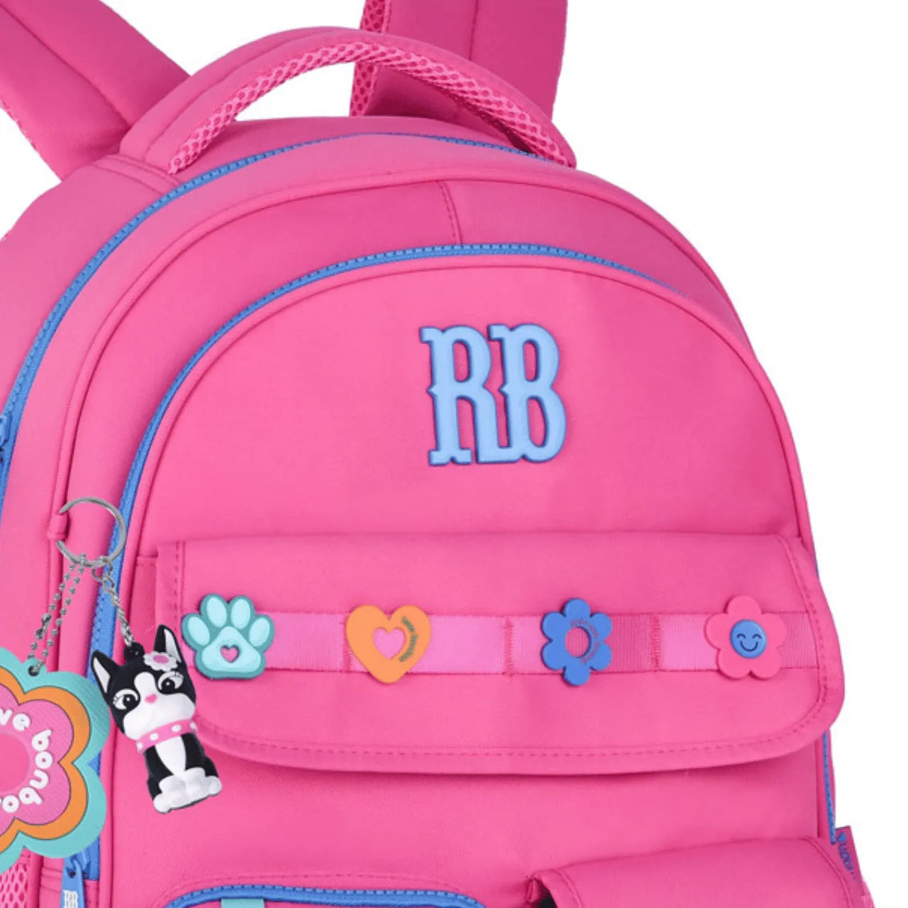 Mochila de Costas Rebecca Bonbon Rosa Floral Com Bolso Frontal