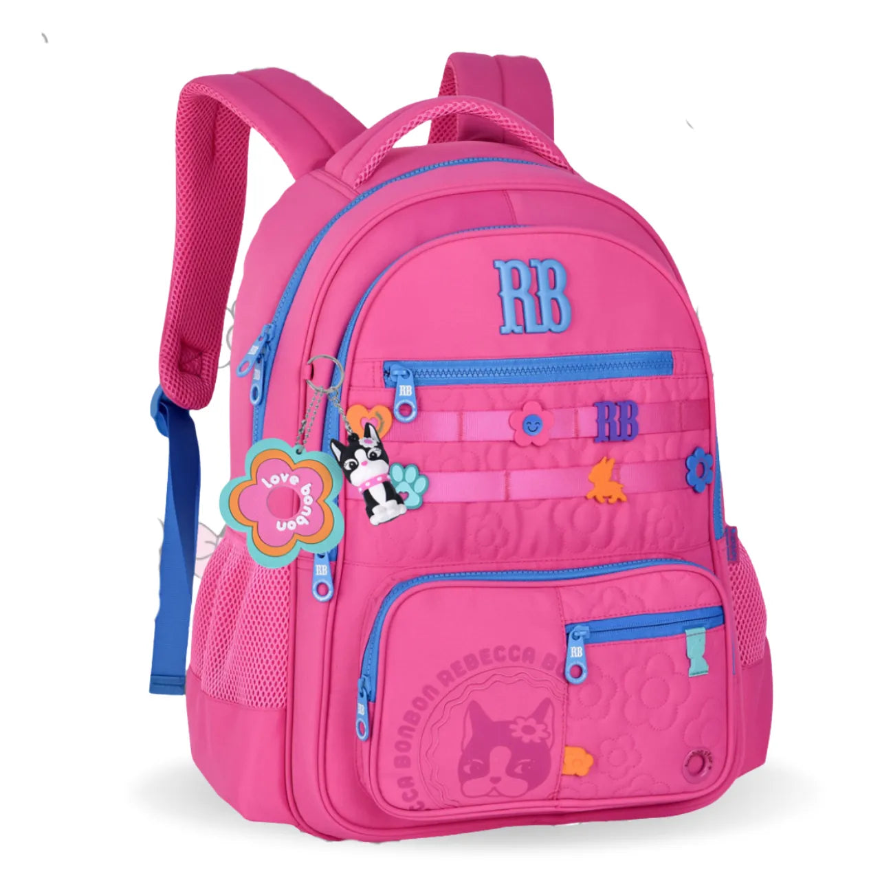Mochila de Costas Rebecca Bonbon Rosa Floral Com Bolso Frontal