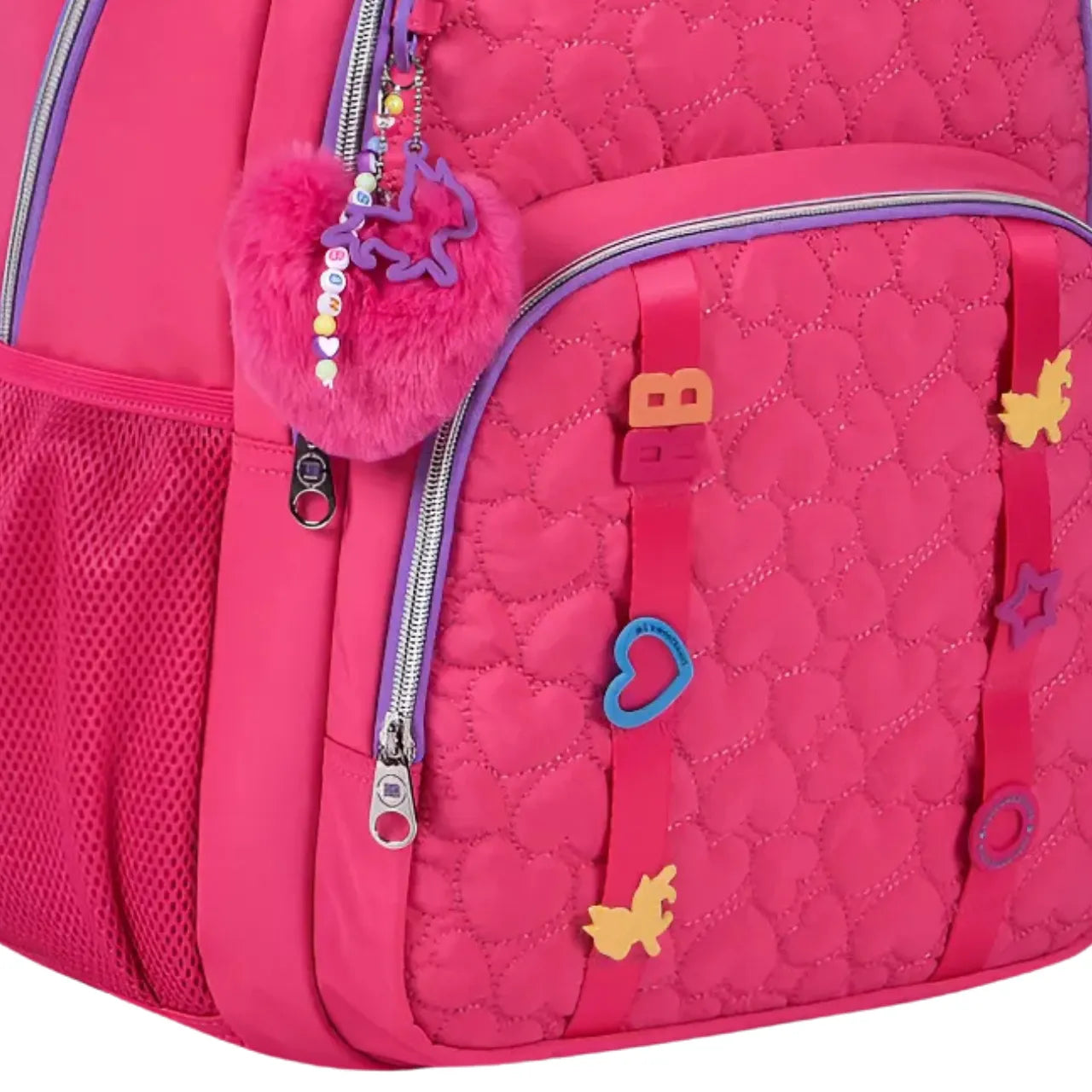 Mochila de Costas Rebecca Bonbon Rosa Floral com Bolso Frontal