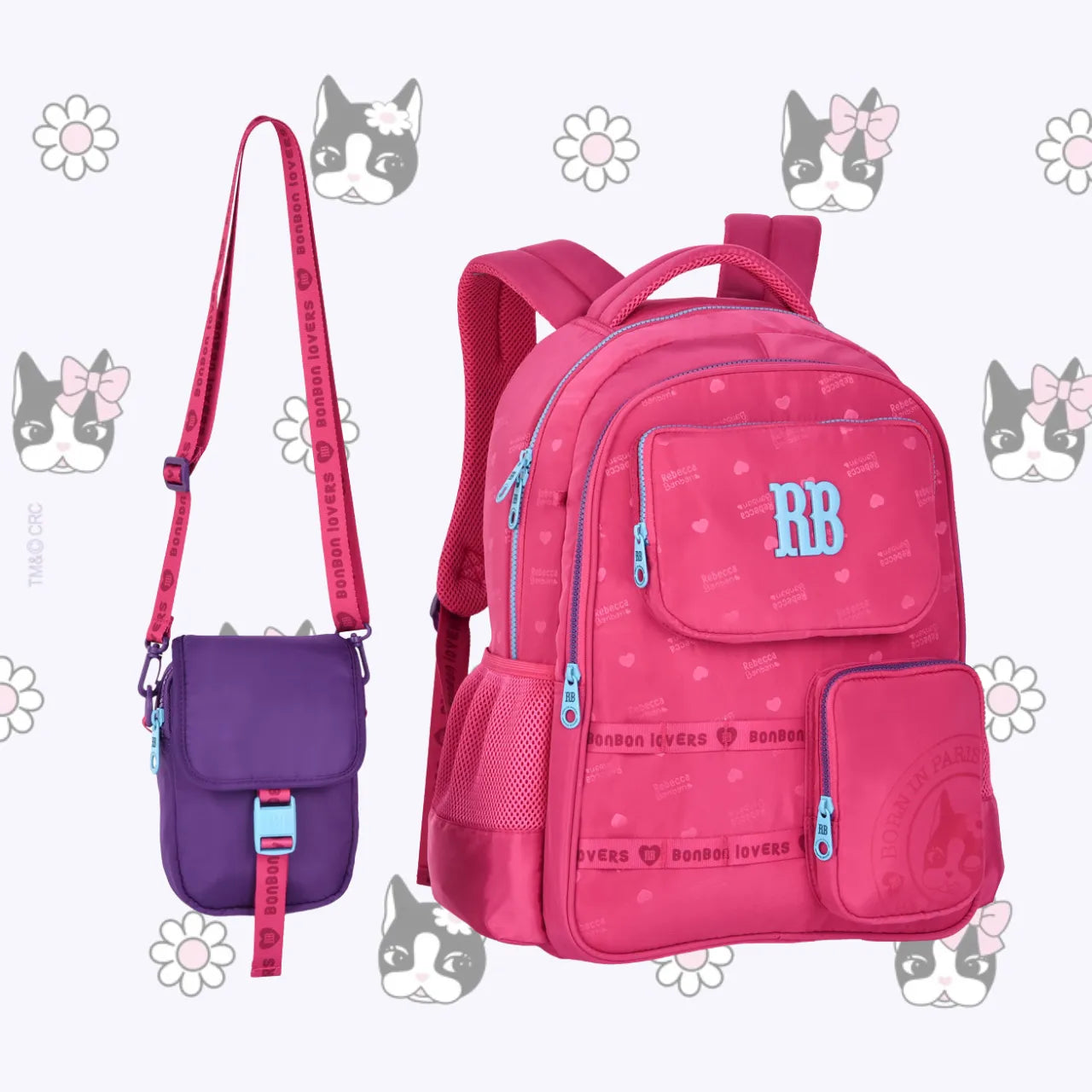 Mochila de Costas Rebecca Bonbon Rosa com Bolso Removível e Alças Reforçadas
