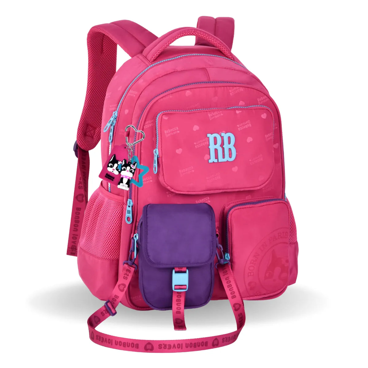 Mochila de Costas Rebecca Bonbon Rosa com Bolso Removível e Alças Reforçadas