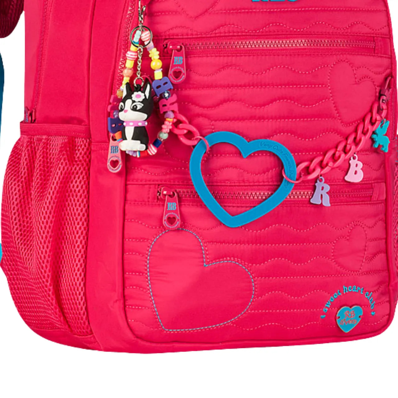 Mochila de Costas Rebecca Bonbon Rosa com Coração Bolso Frontal