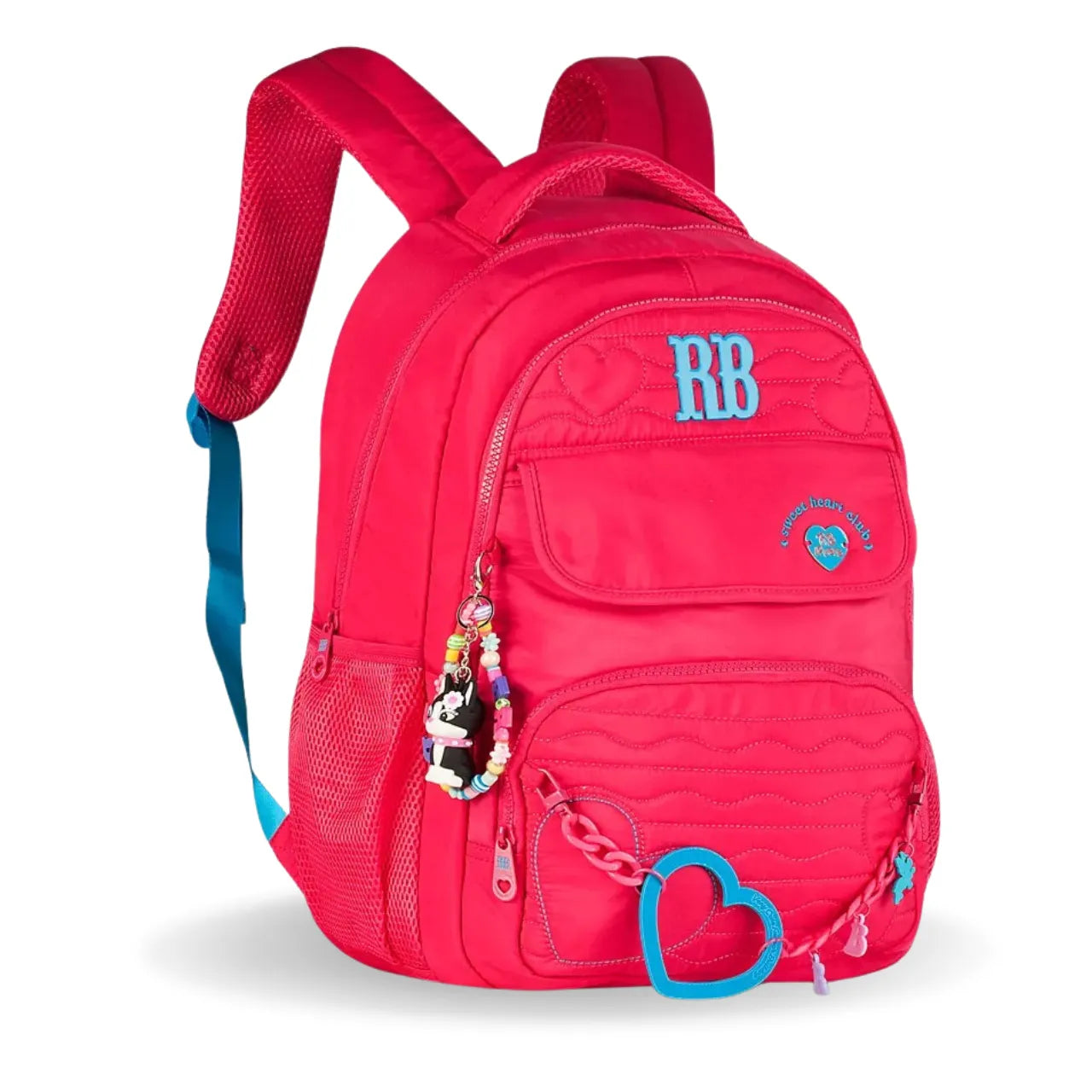 Mochila de Costas Rebecca Bonbon Rosa com Coração Bolso Frontal