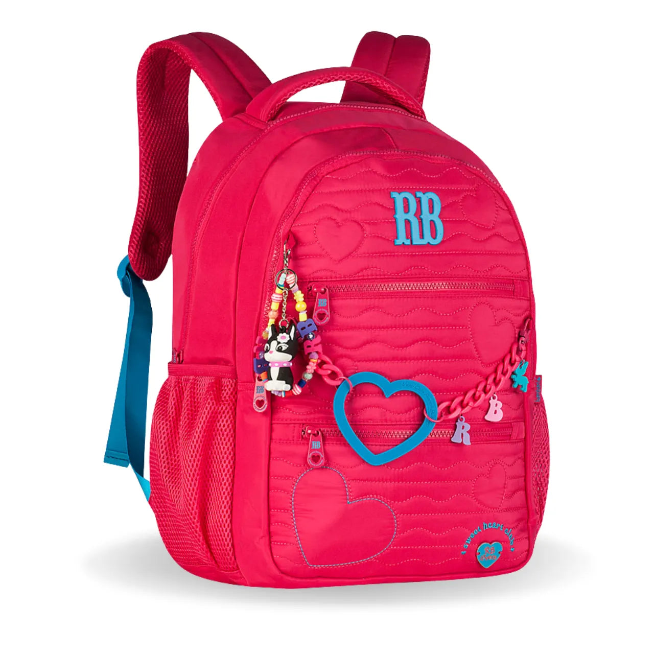 Mochila de Costas Rebecca Bonbon Rosa com Coração Bolso Frontal