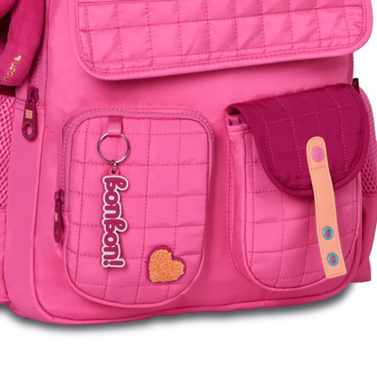 Mochila de Costas Rebecca Bonbon Rosa de Pelúcia com Bolsos Frontais