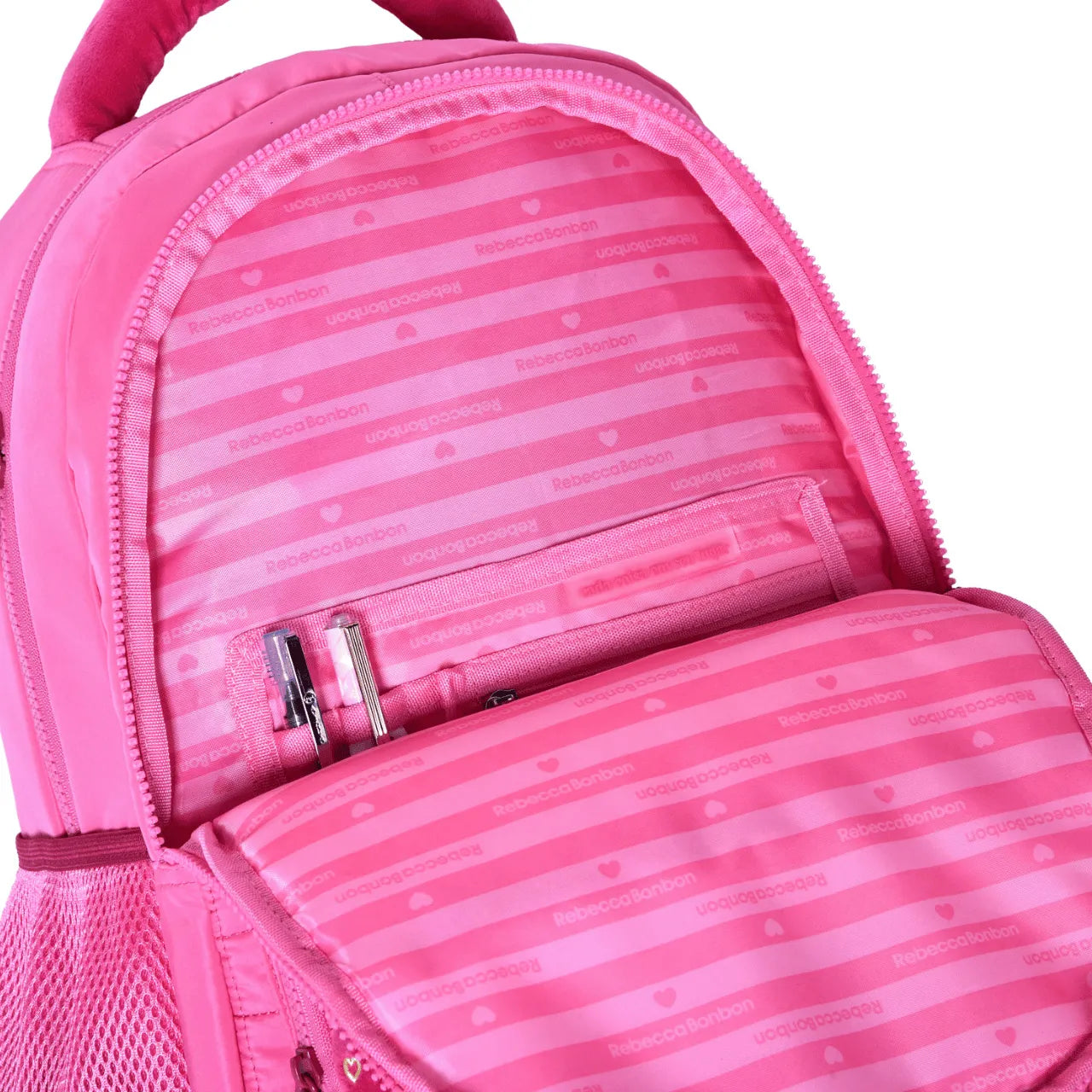 Mochila de Costas Rebecca Bonbon Rosa de Pelúcia com Bolsos Frontal