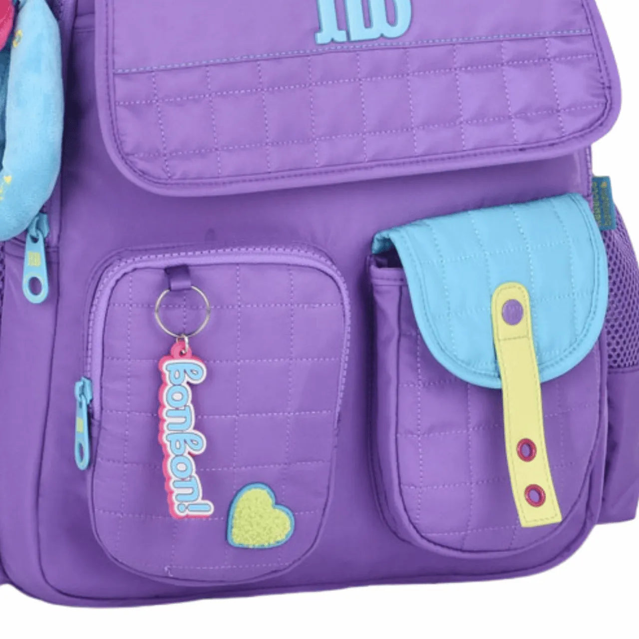 Mochila de Costas Rebecca Bonbon Roxa de Pelúcia com Bolsos Frontais