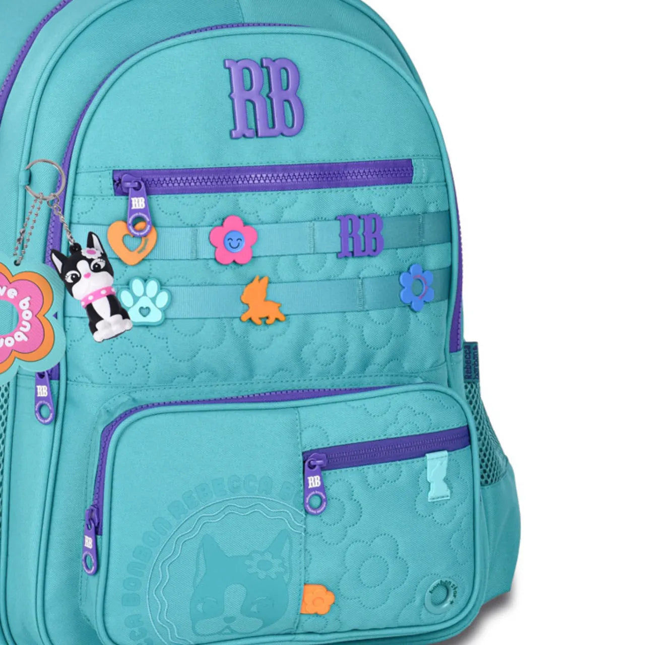 Mochila de Costas Rebecca Bonbon Verde Floral com Bolso Frontal