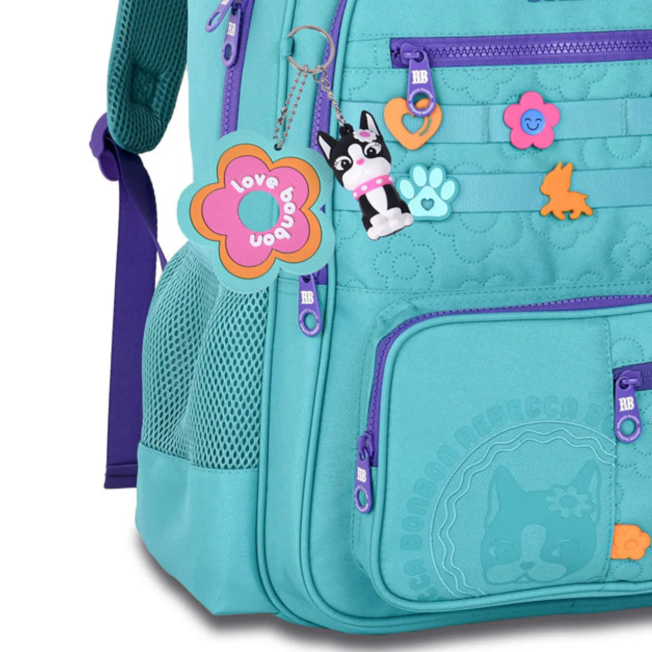 Mochila de Costas Rebecca Bonbon Verde Floral com Bolso Frontal