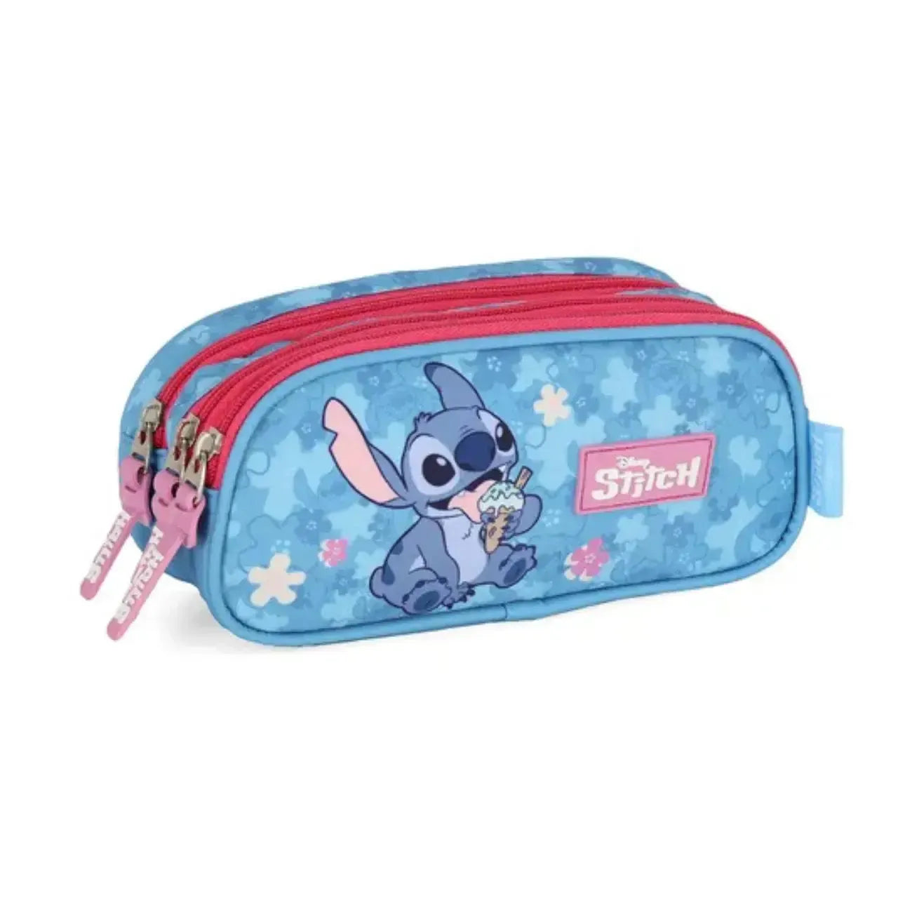 Mochila de Costas Stitch Azul e Pink com Bolso Frontal e Estojo Triplo