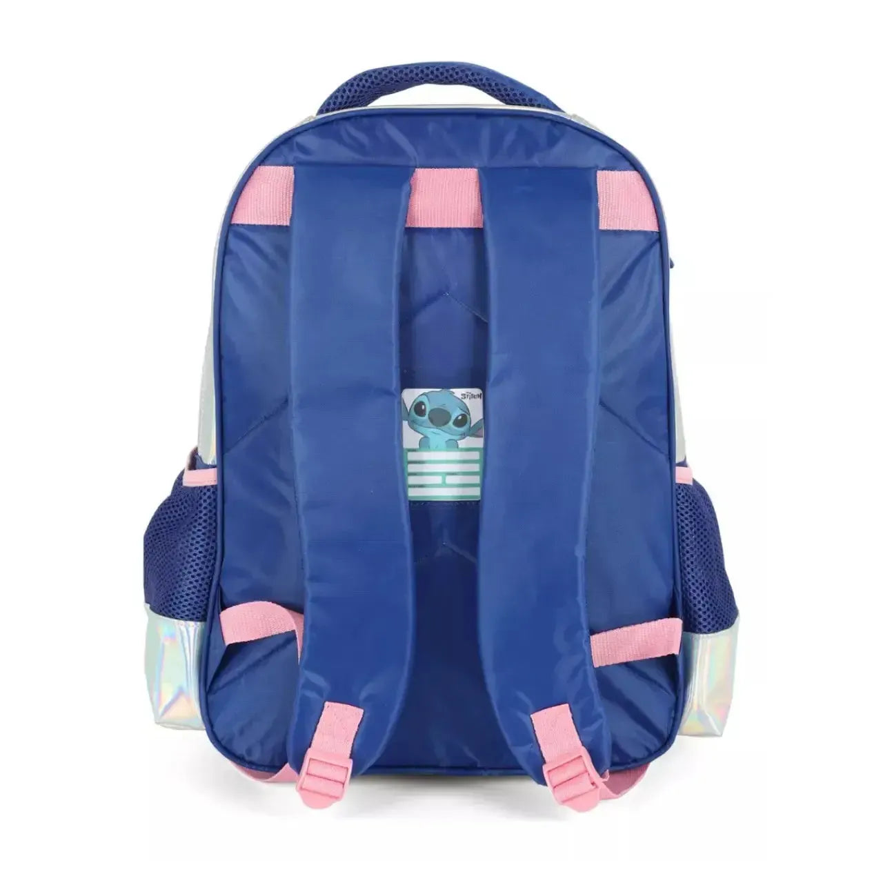 Mochila de Costas Stitch Holográfico Com Bolso Frontal e Estojo Triplo