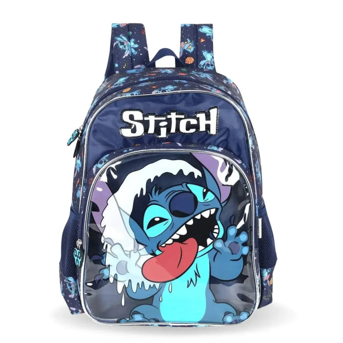 Mochila de Costas Stitch Marinho e Azul com Bolso Frontal