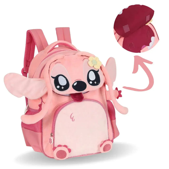 Mochila de Costas Stitch Rosa Abertura Interativa