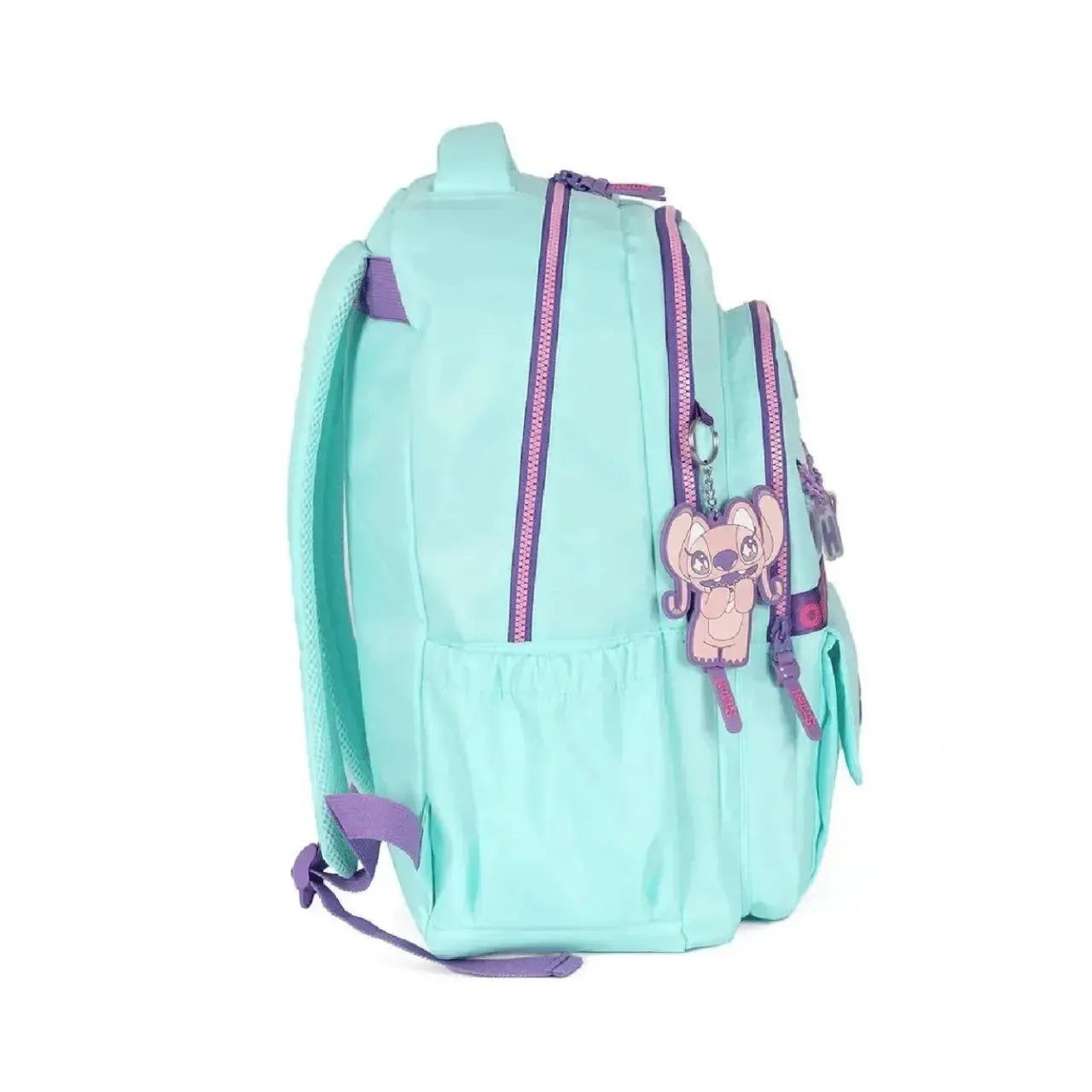 Mochila de Costas Stitch Turquesa e Roxo com Bolso Frontal e Alça Reforçada