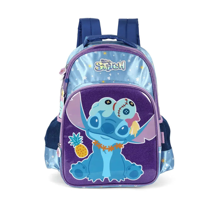 Mochila de Costas Stitch Violeta e Azul com Bolso Frontal