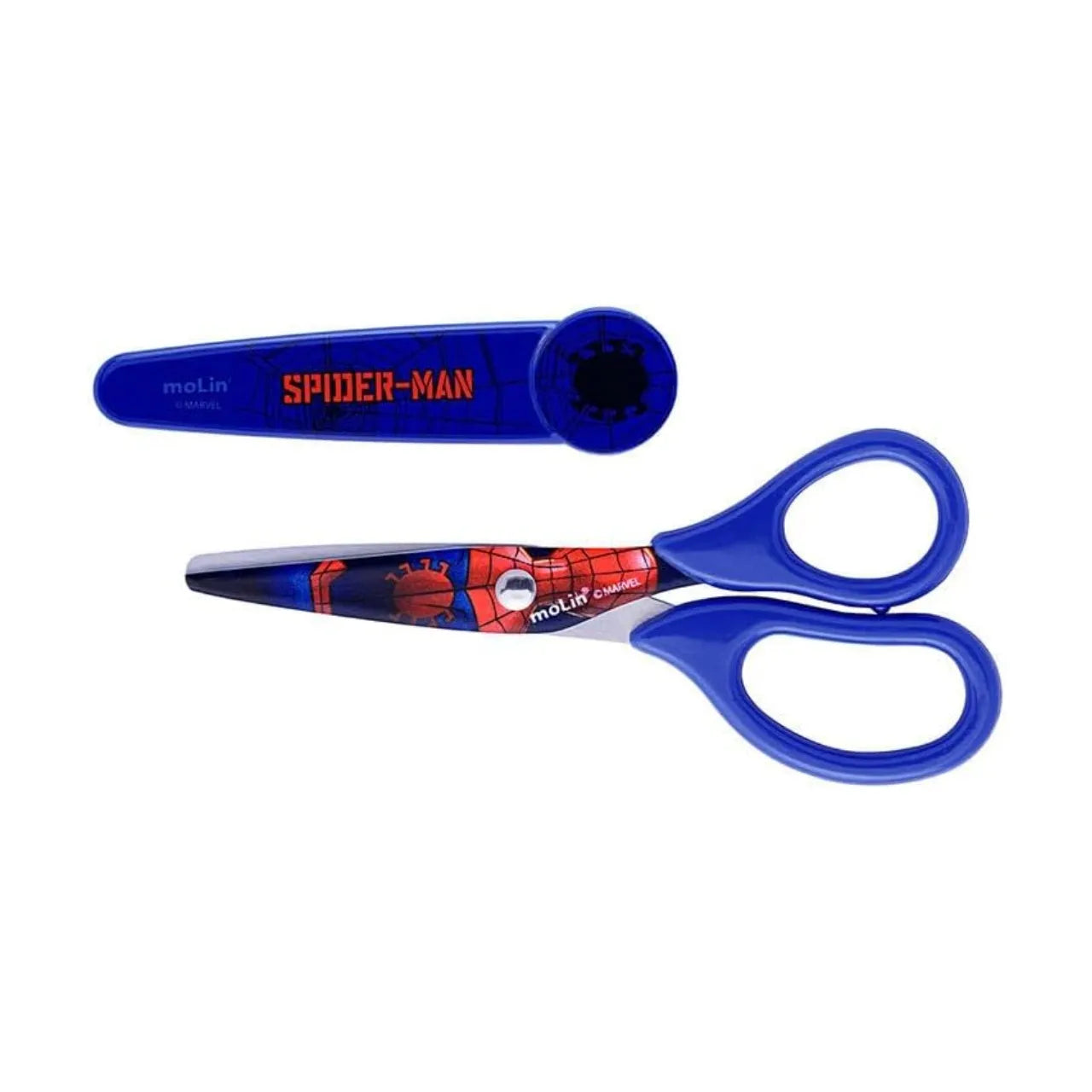 Tesoura com Protetor 13,5cm Molin Spider-Man Aço Inox Azul