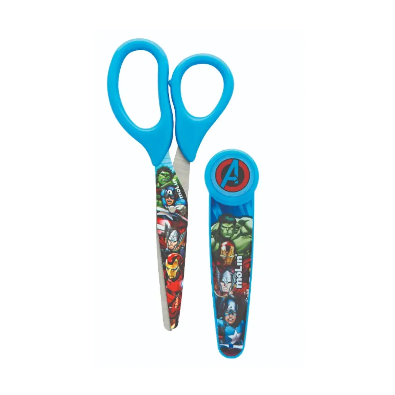 Tesoura com Protetor 13cm Molin Avengers Aço Inox Azul