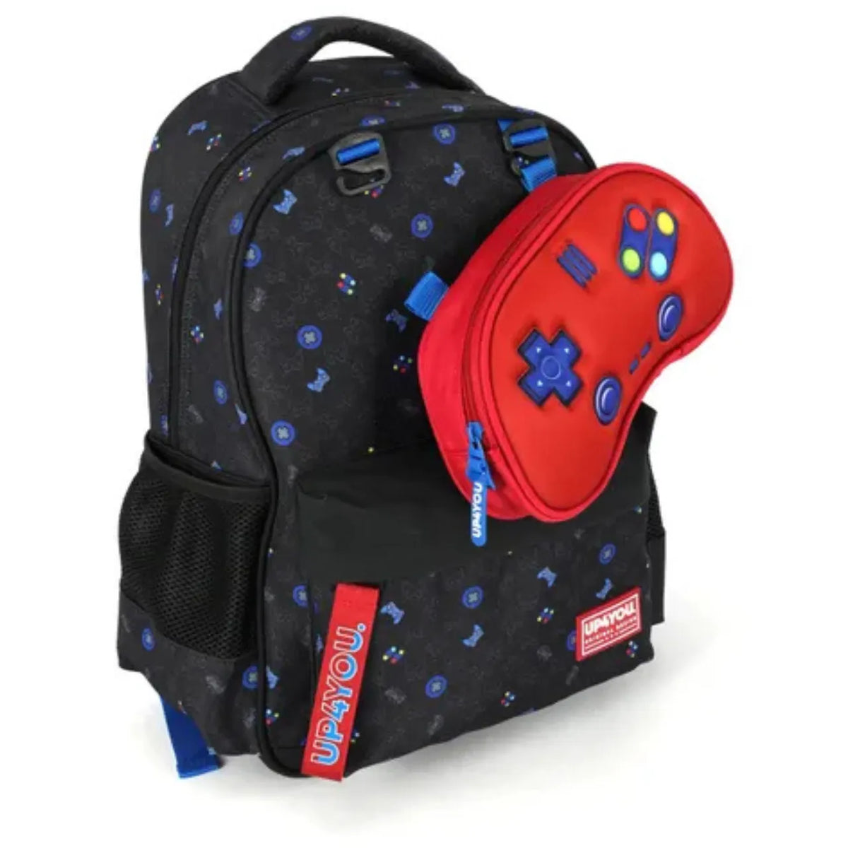 Mochila de Costas Gamer Preta e Vermelha com Estojo Removível e Bolso Frontal