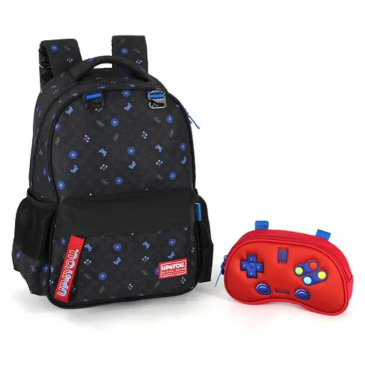 Mochila de Costas Gamer Preta e Vermelha com Estojo Removível e Bolso Frontal