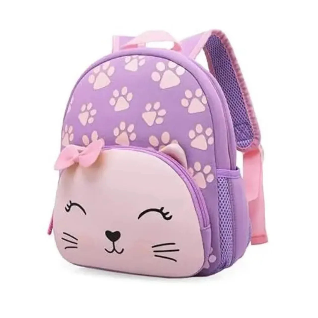 Mochila Baby Infantil Escolar Costas Gatinha Lilás com Bolsos Laterais