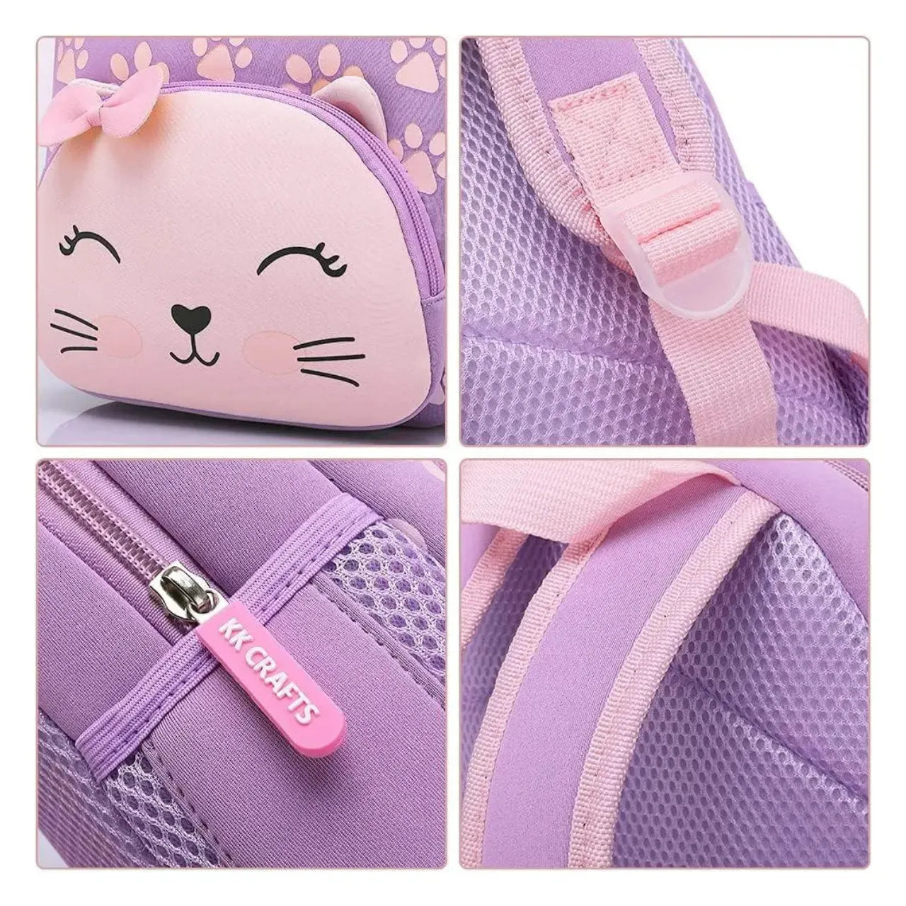 Mochila Baby Infantil Escolar Costas Gatinha Lilás com Bolsos Laterais