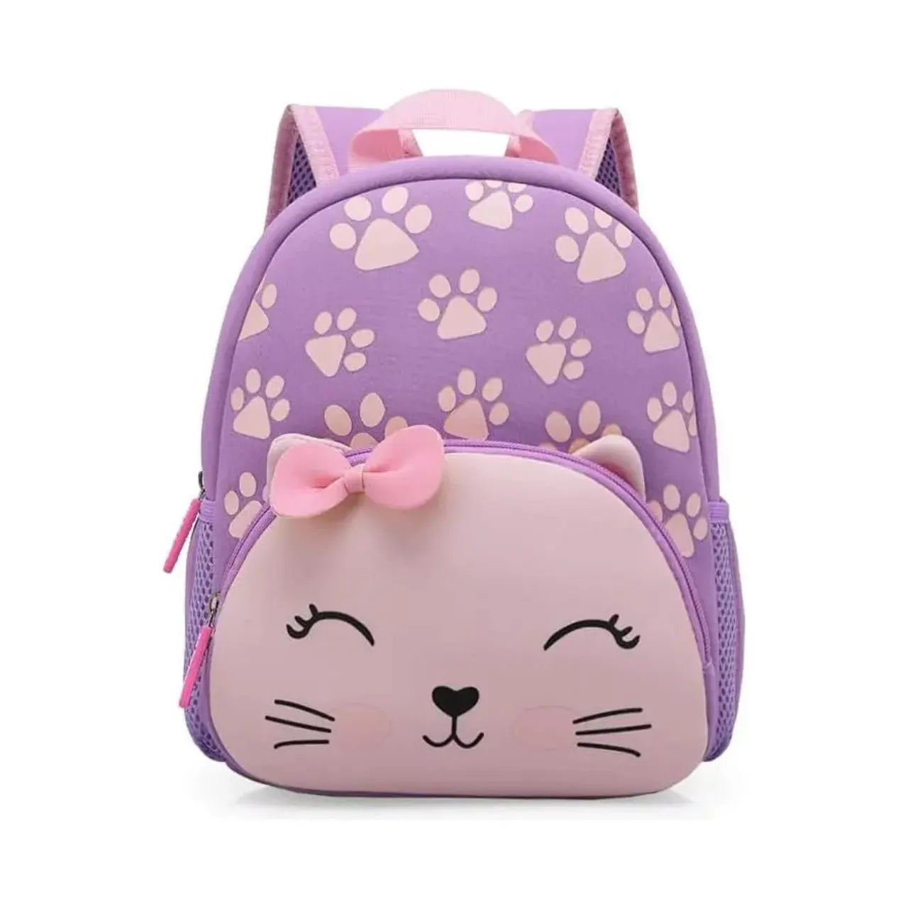 Mochila Baby Infantil Escolar Costas Gatinha Lilás com Bolsos Laterais