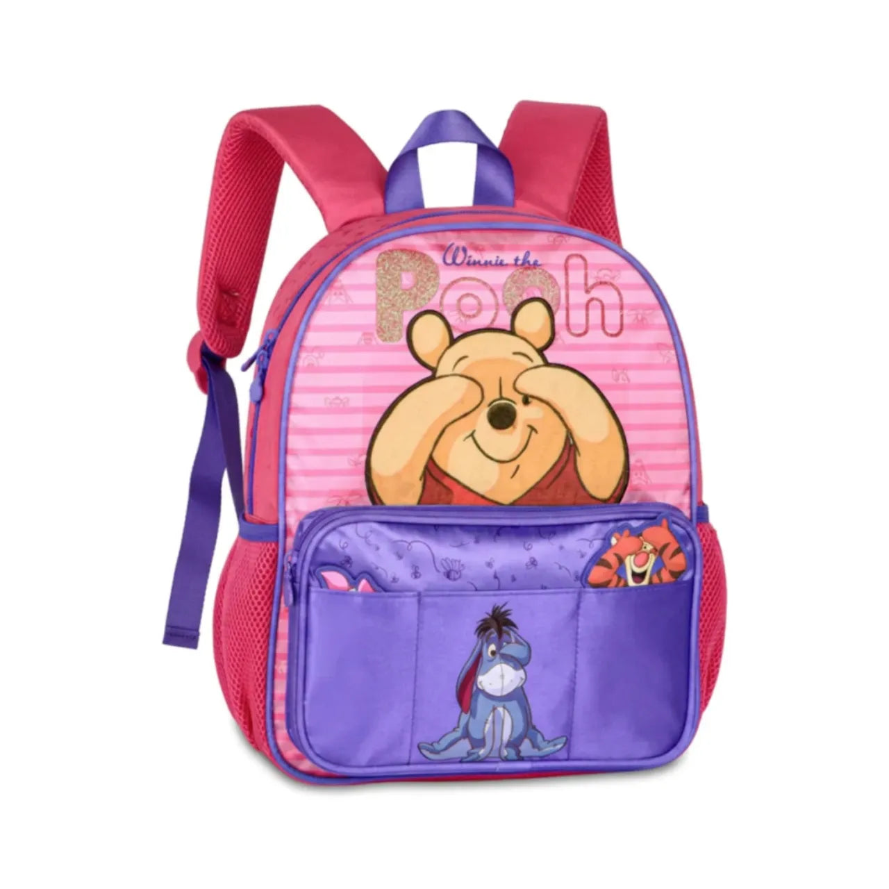 Mochila Infantil Escolar Costas Ursinho Rosa com Zíper e Bolsos