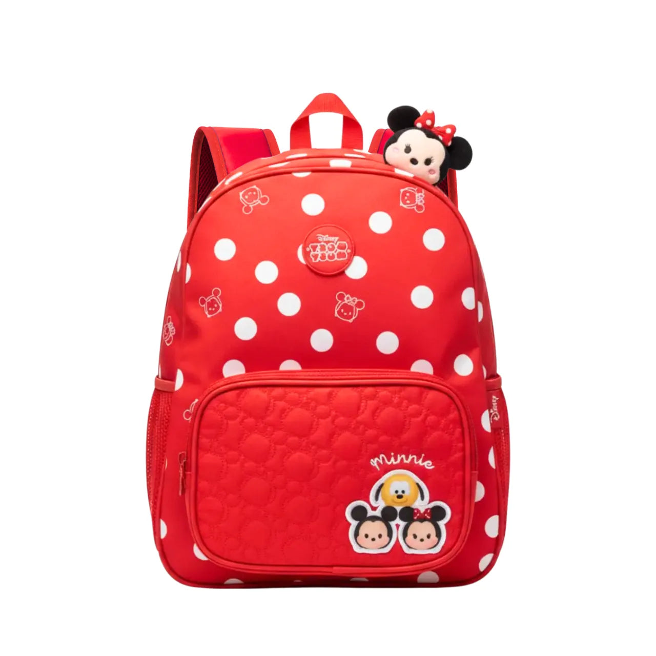 Mochila de Costas Minnie Vermelha Tsum Tsum com Bolso Frontal