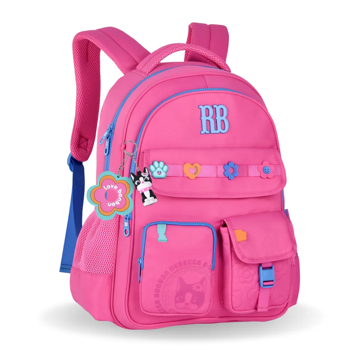 Mochila de Costas Rebecca Bonbon Rosa Floral Com Bolso Frontal