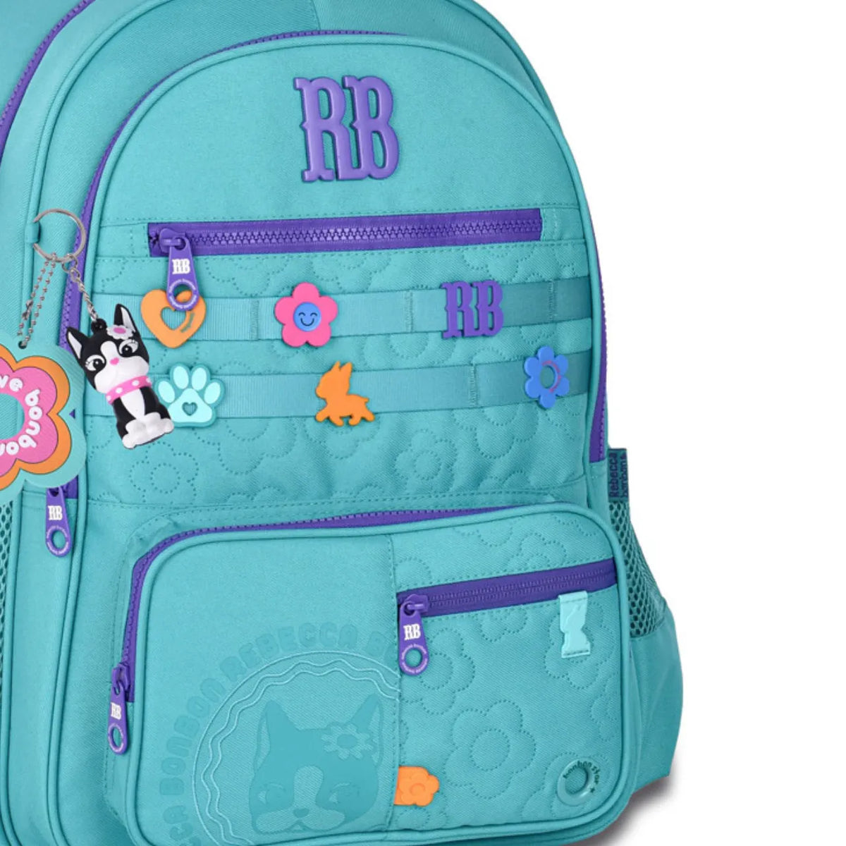 Mochila de Costas Rebecca Bonbon Verde Floral com Bolso Frontal