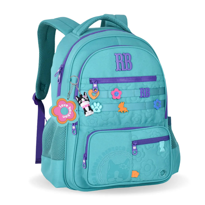 Mochila de Costas Rebecca Bonbon Verde Floral com Bolso Frontal
