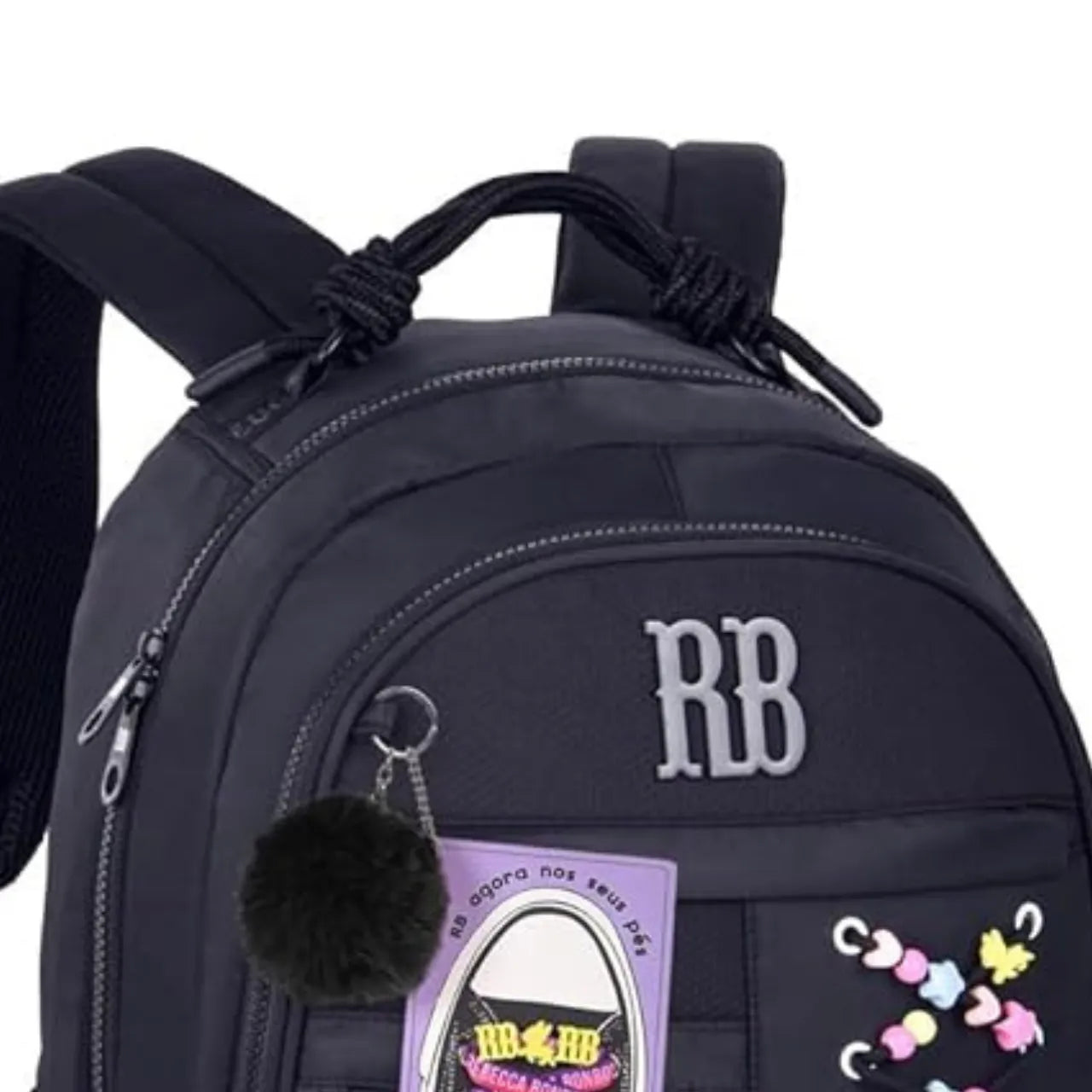 Mochila de Costas Rebecca Bonbon Preta com Cadarços com Bolsos Frontais