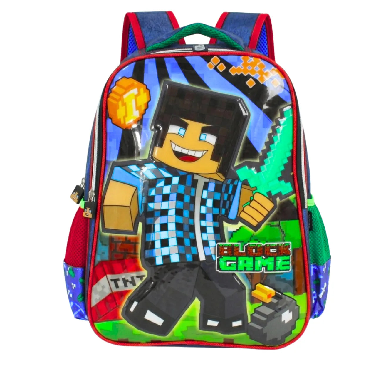 Mochila de Costas Block Game Gamer Escolar com Bolsos Laterais