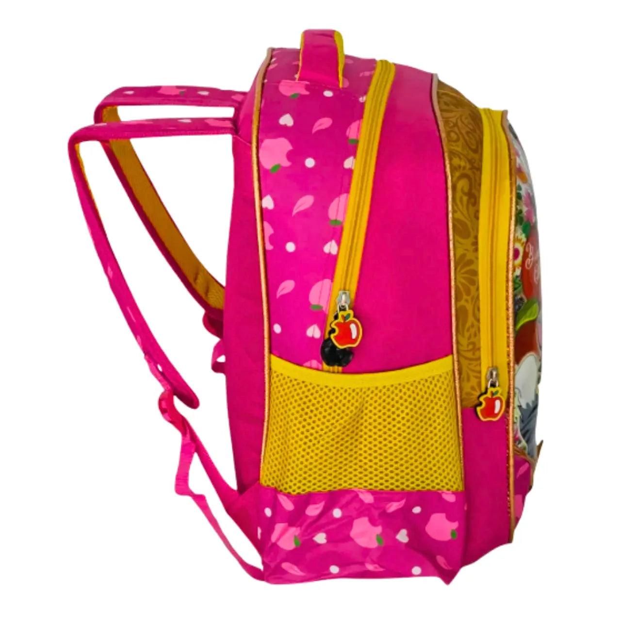 Mochila Infantil Costas Branca de Neve Rosa com Bolsos Laterais