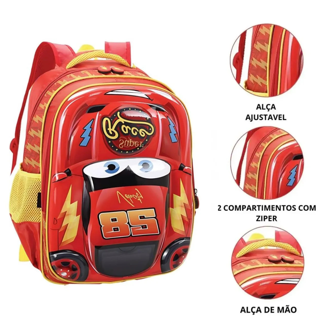 Mochila Infantil Carro Super Race Vermelha 3d