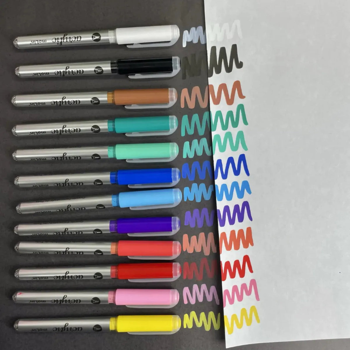 Marcador Acrílico Brush 12 Cores Regulares Molin Ponta Flexível