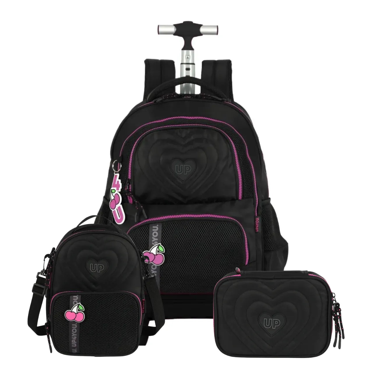 Kit Mochila Roda Up4You Preta com Lancheira e Estojo Box