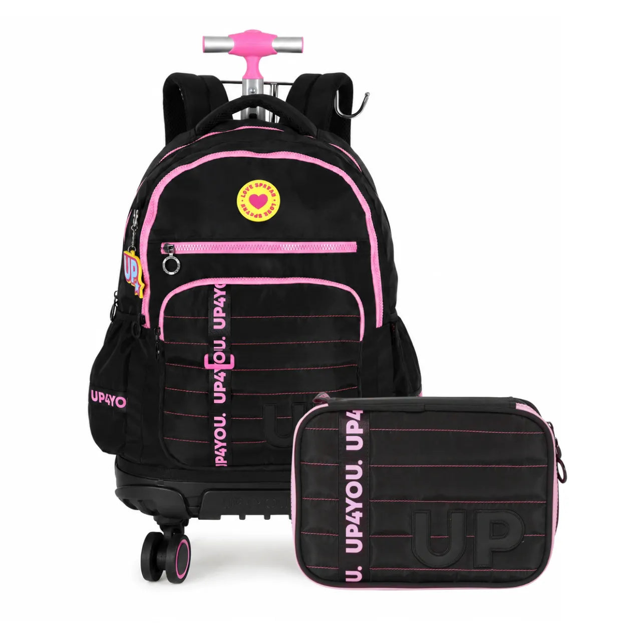 Kit Mochila Roda Up4You Preta e Rosa com Estojo Box