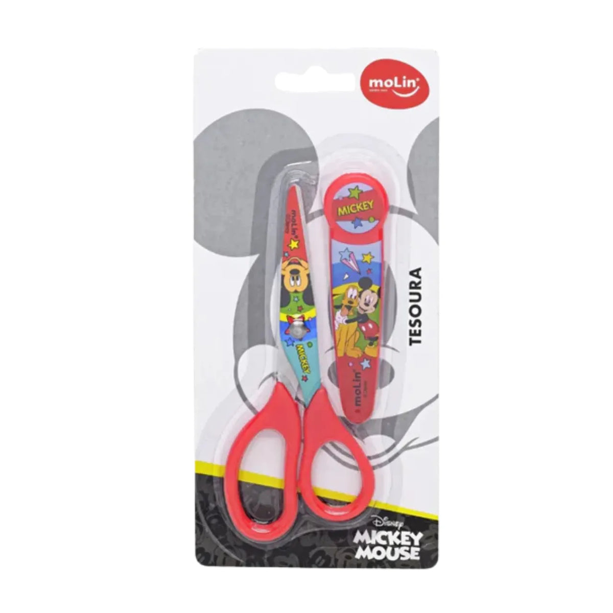 Tesoura com Protetor 13cm Molin Aço Inox Mickey Vermelha