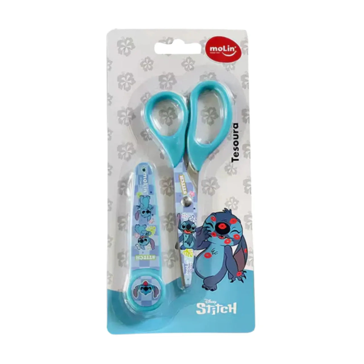 Tesoura com Protetor 13cm Molin Stitch Aço Inox Azul